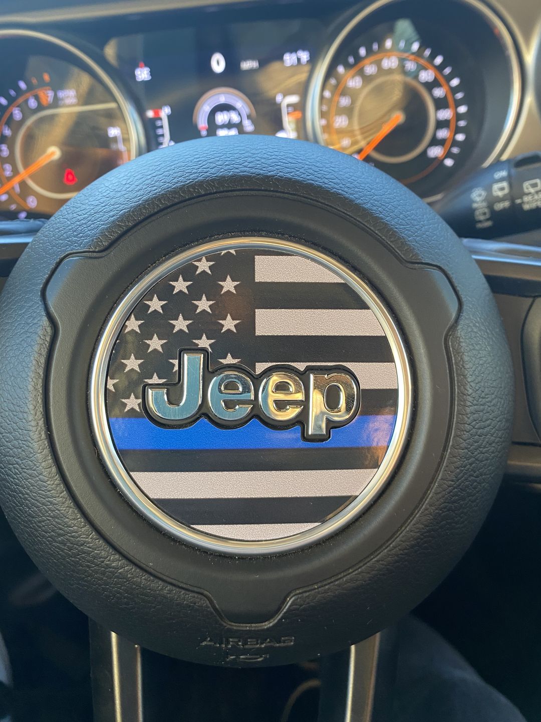 Customer photo review of First Responder Flag Steering Wheel Decal for Jeep