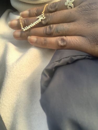 Customer photo review of Feminist Script Necklace (Gold)
