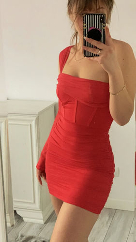 Customer photo review of One Shoulder Backless Mini Dress