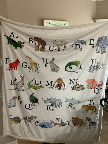 Customer photo review of Funny Alphabet Animals Cozy Soft Sherpa Blanket