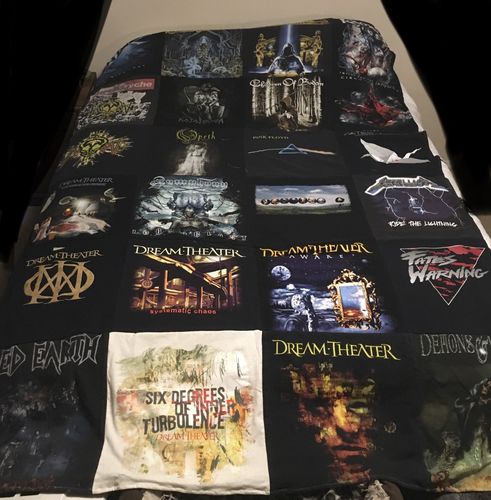 T-shirt quilt with heavy metal music, progressive rock themes by John from CA