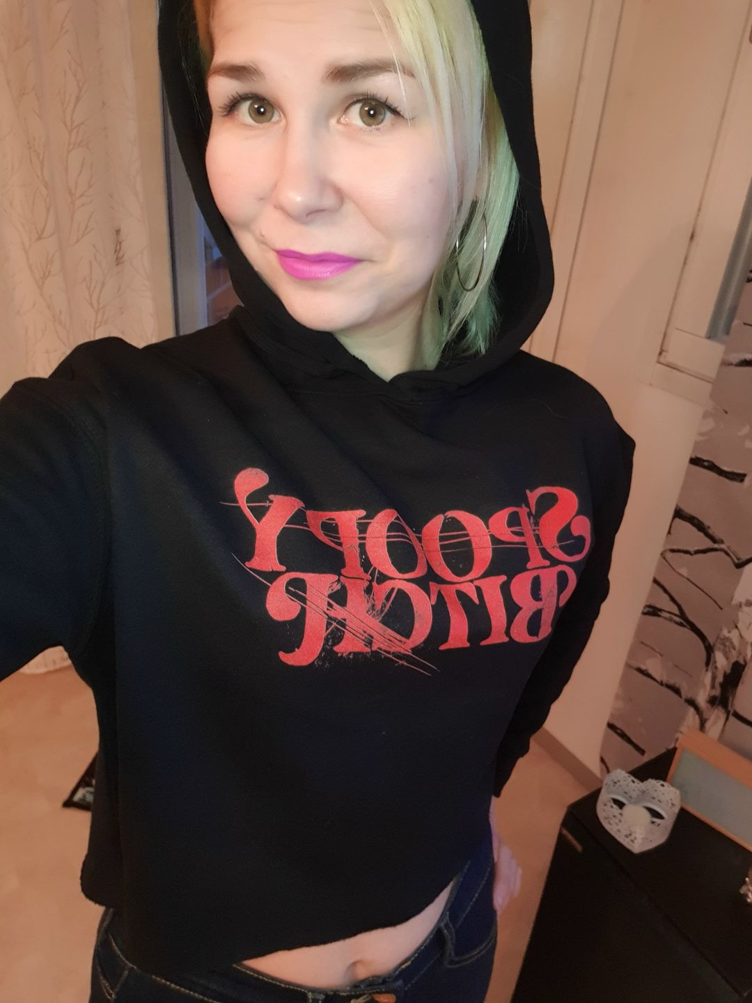Customer photo review of Spoopy Bitch Cropped Sweatshirt