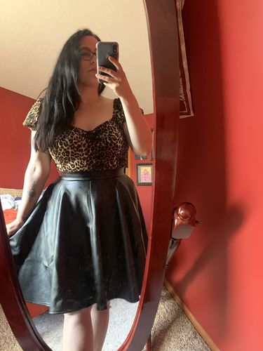 Customer photo review of PRE-ORDER - Bad Girl Skater Skirt in Vegan Leather - Vixen by Micheline Pitt