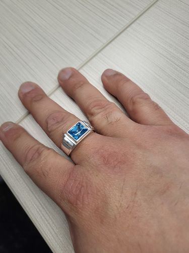 Customer photo review of Rectangular Blue Topaz 925 Solid Sterling Silver Mens Ring with 2 Diamond All Sz