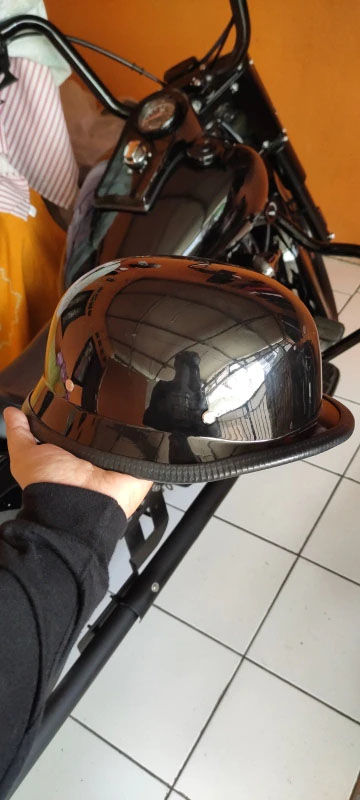 Customer photo review of Lightweight Half Face German Style DOT Slayer Style Helmet - Gloss Black