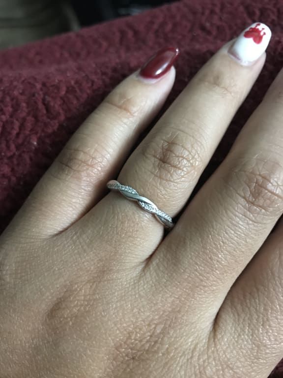 Customer photo review of Twisted Vine Moissanite Half Eternity Wedding Band Stackable Ring