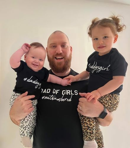 Customer photo review of Hashtag Daddysgirl- Dad Of Girls Matching Kid & Baby Bodysuits Black