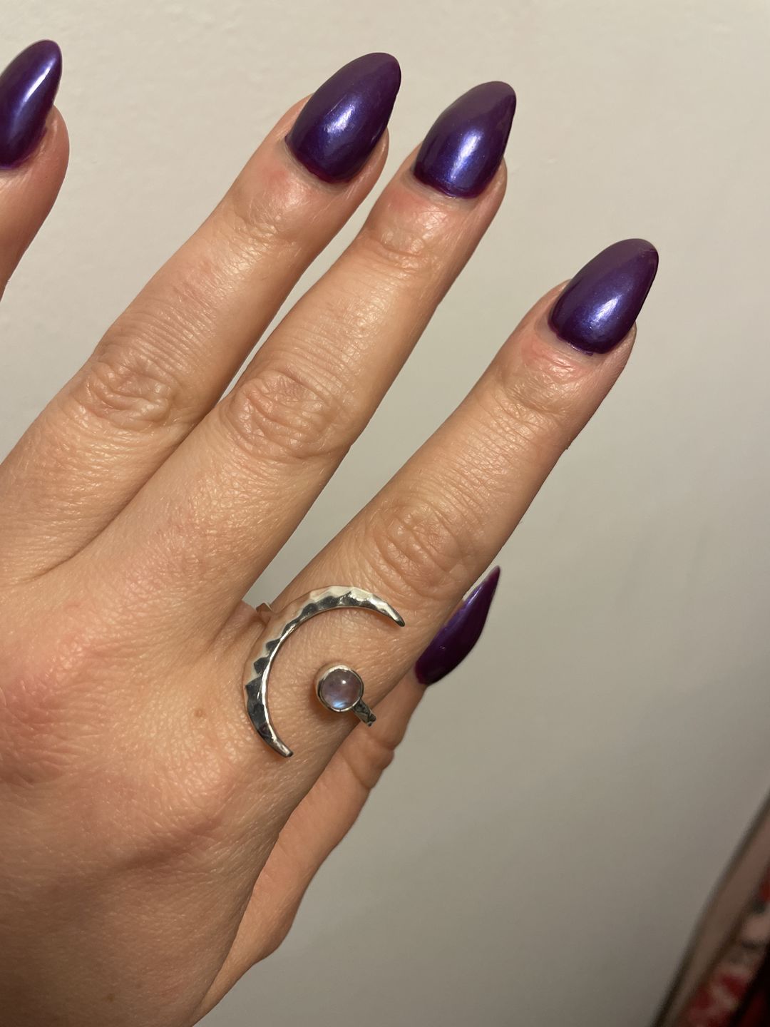 Customer photo review of Sterling Silver Crescent Moon Ring with Moonstone
