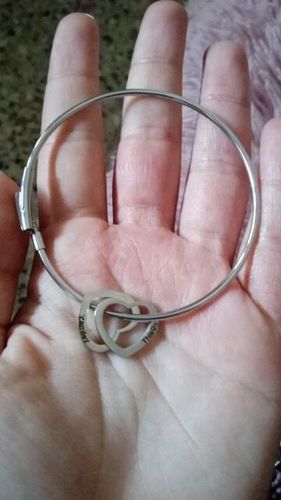 Customer photo review of Bangle Bracelet with Custom Heart Pendants in 18K Gold Plating