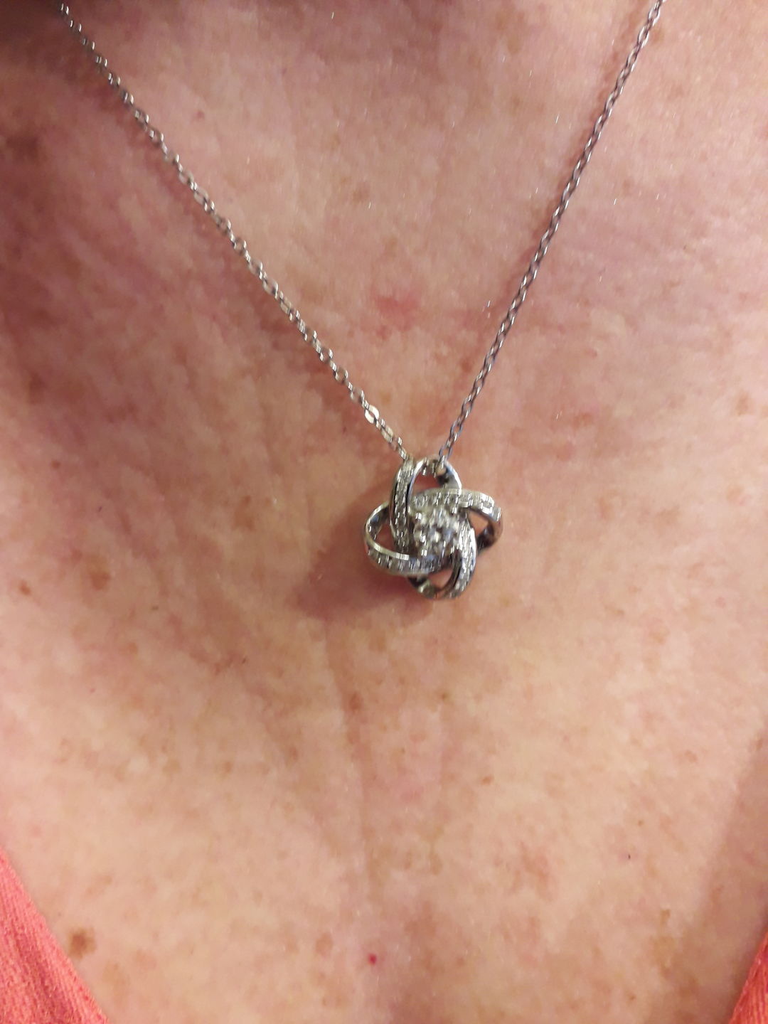 Customer photo review of To My Wonderful Wife Silver Love knot necklace