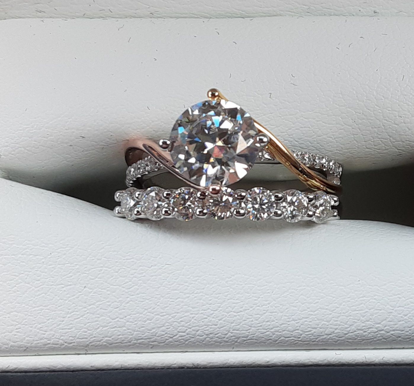 Customer photo review of Round Moissanite Sterling Silver Wedding Band Stackable Ring