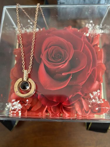Customer photo review of I LOVE YOU IN 100 LANGUAGES NECKLACE PRESERVED XL FOREVER ROSE BOX