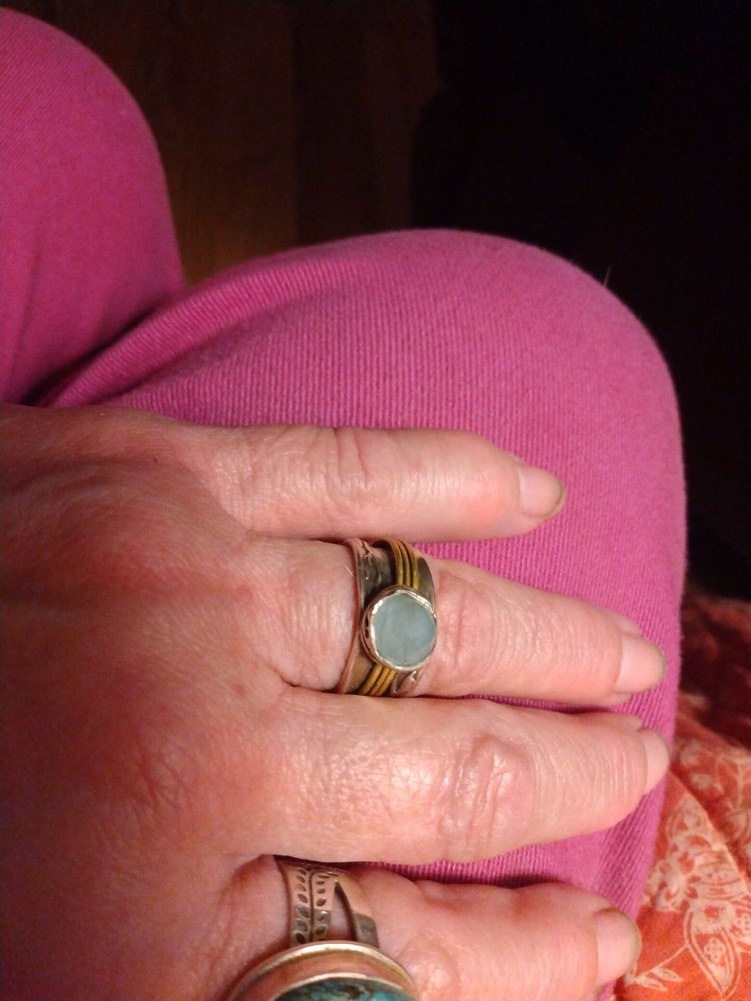 Customer photo review of Aquamarine Spinner Ring Inspired by Nature Sterling Silver