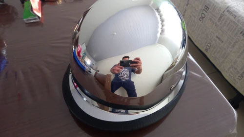 Customer photo review of Lightweight Half Face German Style DOT Slayer Style Helmet - Chrome