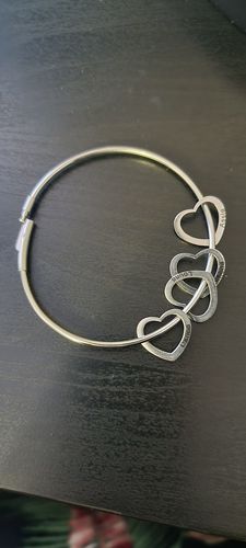 Customer photo review of Bangle Bracelet with Custom Heart Pendants in 18K Gold Plating