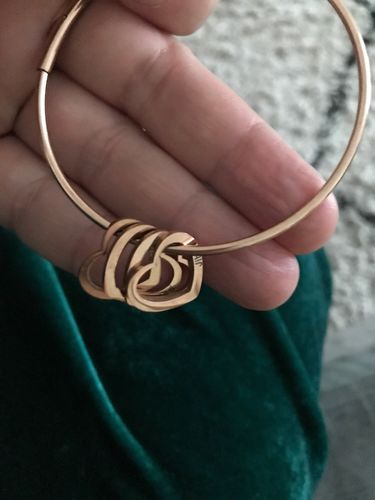 Customer photo review of Bangle Bracelet with Custom Heart Pendants in 18K Gold Plating