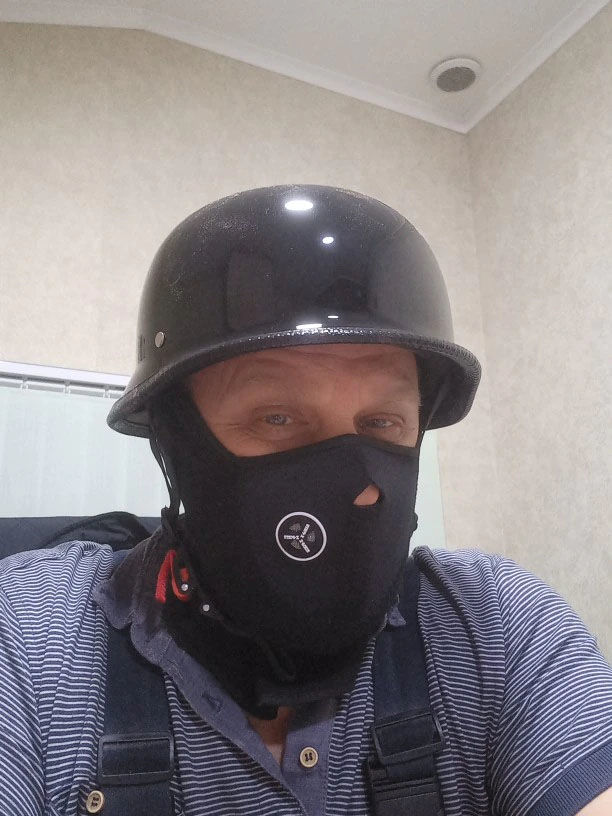 Customer photo review of Lightweight Half Face German Style DOT Slayer Style Helmet - Gloss Black