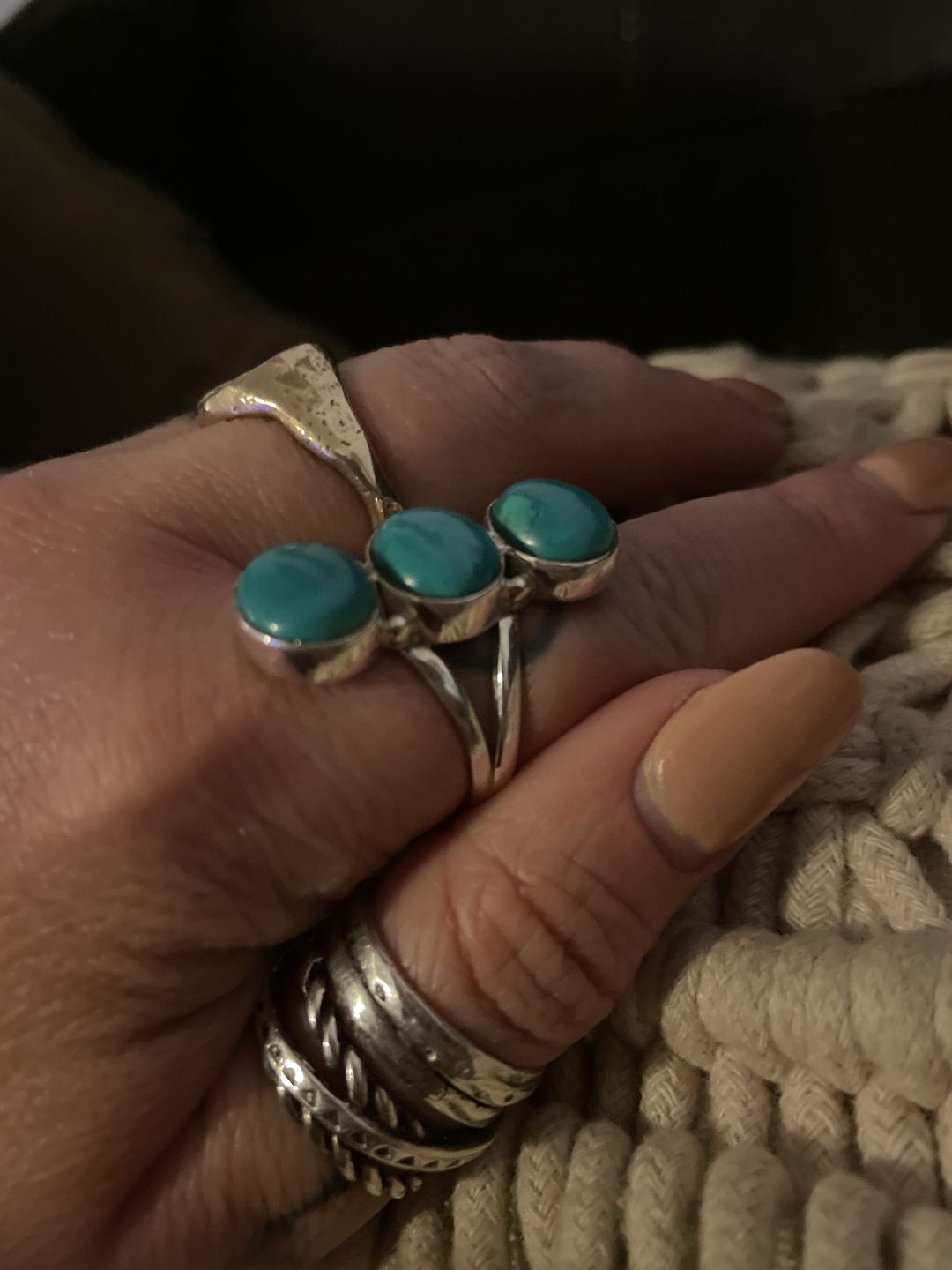 Customer photo review of Three Stone Turquoise Ring Sterling Silver