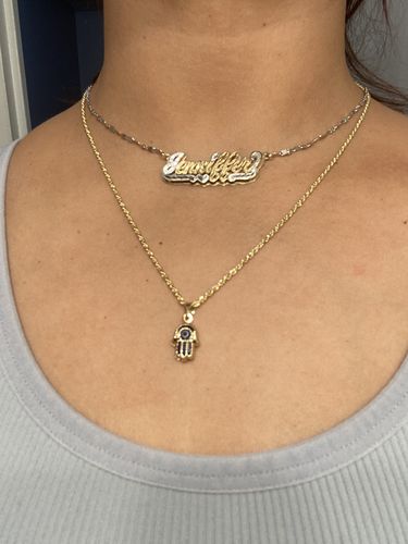 Customer photo review of *NEW* 14K Hollow Rope Chain W/ Hamsa Little Pendant JTJ™-