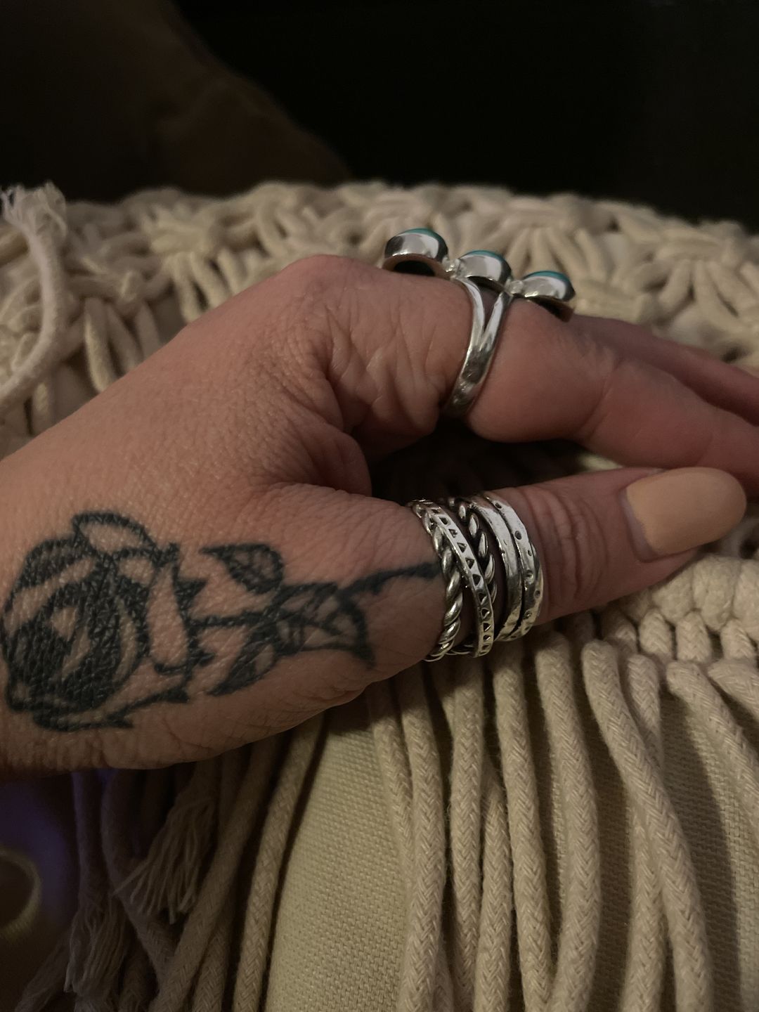 Customer photo review of Women's Wide Band Silver Ring with Boho Engraving