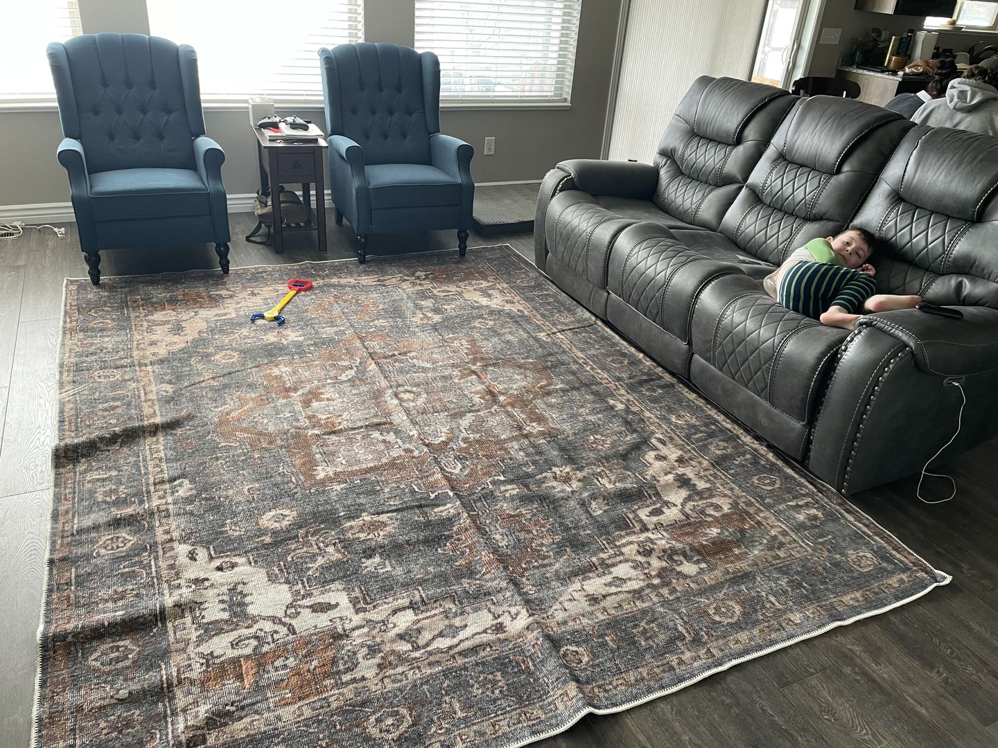 Customer photo review of Distressed Vintage Cezanne Rabbit Gray Inca Gold Area Rug
