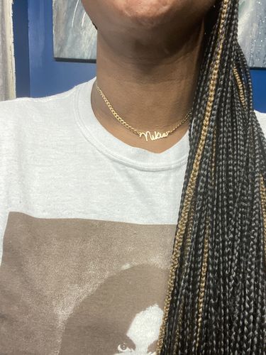 Customer photo review of Script Name Necklace with Cuban Chain