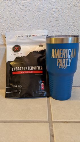 Customer photo review of American Party Podcast Laser Etched Tumbler