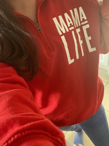 Customer photo review of Mama Life Sophomore Quarter-Zip Sweatshirt (MRK X)