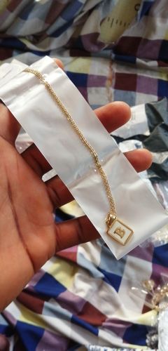 Customer photo review of 18K Gold Pearlescent initials Necklace