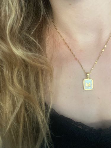 Customer photo review of 18K Gold Pearlescent initials Necklace