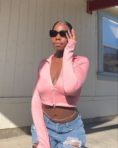 Rachel Cira H. review of Matte Frame Zip-Up Sweater In Baby Pink image 1 out of 1