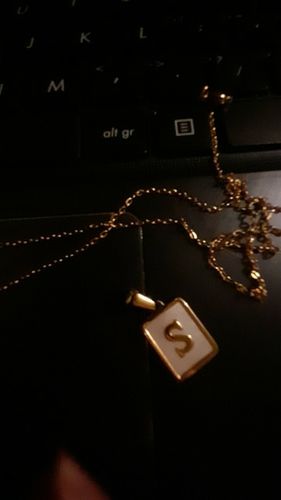 Customer photo review of 18K Gold Pearlescent initials Necklace