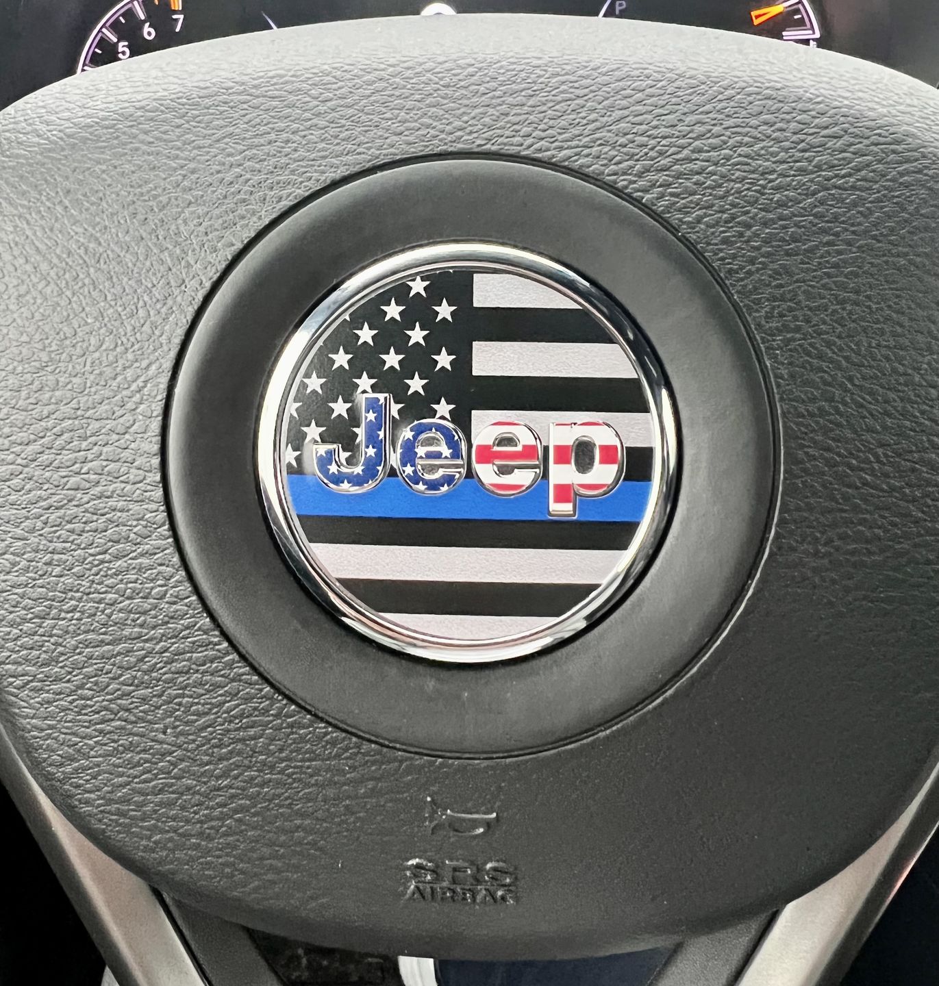 Customer photo review of First Responder Flag Steering Wheel Decal for Jeep