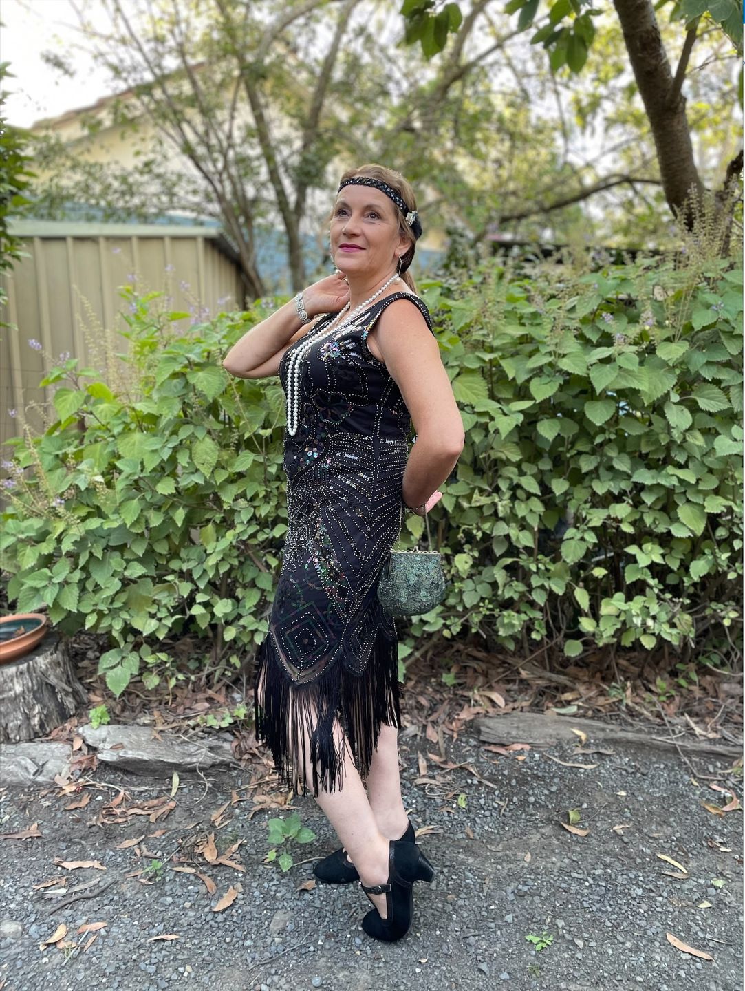 Customer photo review of 1920s Black Beaded Mila Gatsby Dress