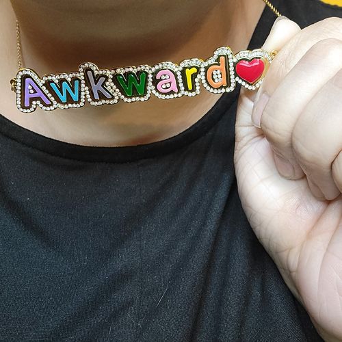 Customer photo review of Iced Out Rainbow Personalized Name Necklace