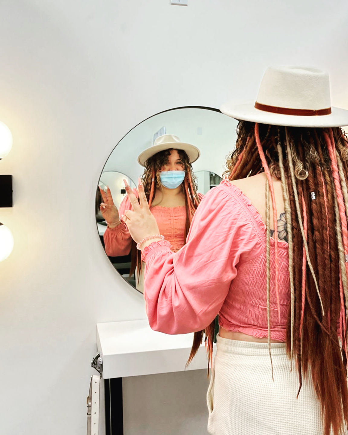 Customer photo review of PRE ORDER Dusty Pink  - (1 pack of 5 Dreads)