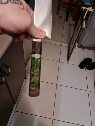 Customer photo review of "Ryujin" Damascus Steel Kiritsuke Chef's Knife