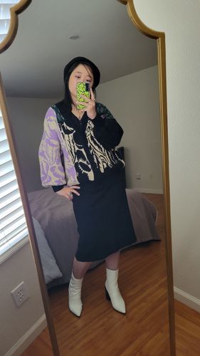 Customer photo review of Color Block Geometric Pattern Button Up Cardigan