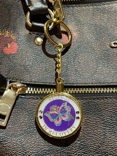 Customer photo review of Sisters in Recovery Specialty AA/NA Butterfly Medallion - Purple/White/Gold