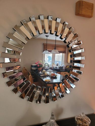 Customer photo review of Sunburst Beveled Round Mirror 35"