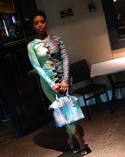 Customer photo review of Long sleeve printed hollow out maxi dress - Final Sale