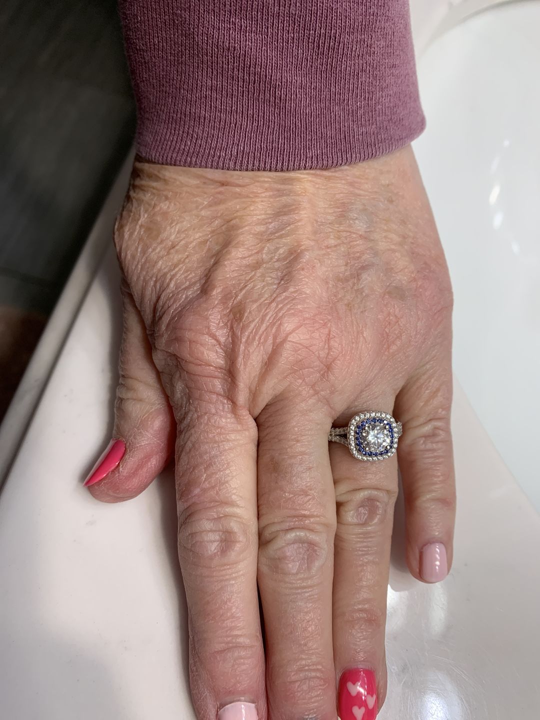 Customer photo review of Double Halo Moissanite Split Shank Pave Engagement Ring