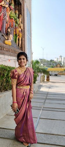 Customer photo review of Royal Princess Golden Wine Woven Kanjivaram Saree