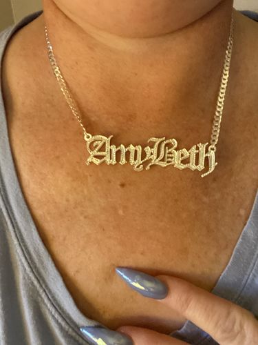 Customer photo review of Double Plated Gothic Name Necklace with Cuban Chain