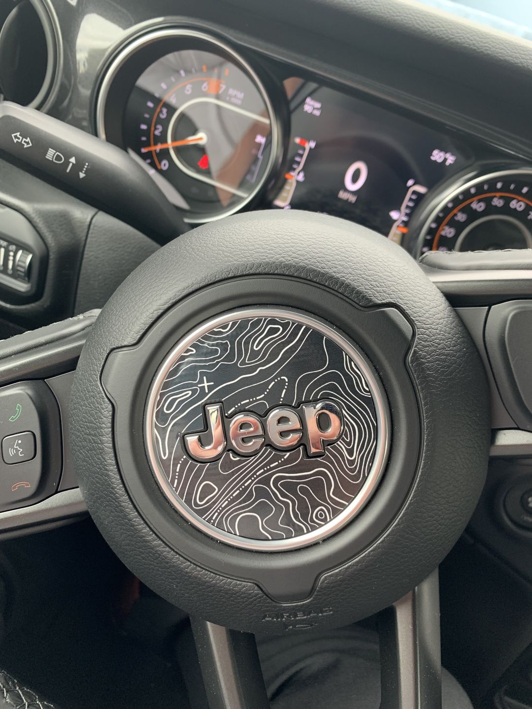 Customer photo review of Topographical Map Print Steering Wheel Decal for Jeep