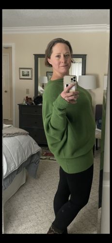 Customer photo review of Asymmetric Draped Ultra Soft Knitted Jumper in Mid Green