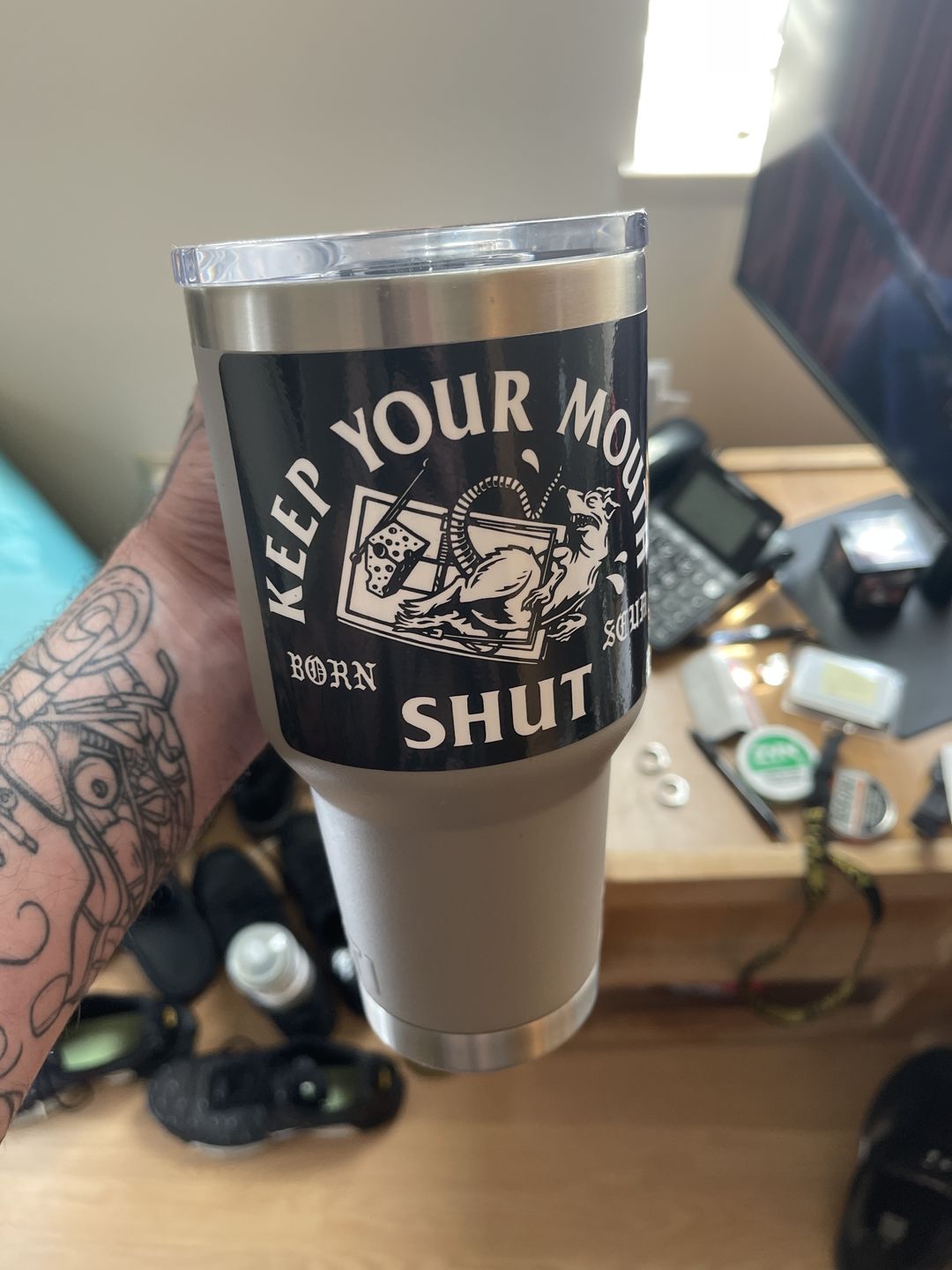 Customer photo review of KEEP YOUR MOUTH SHUT STICKER