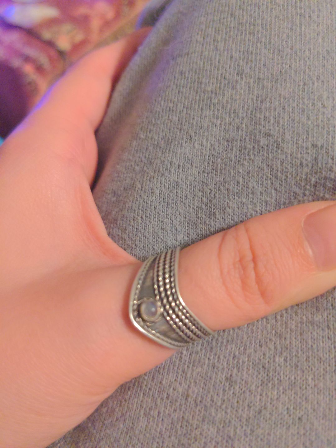 Customer photo review of Chevron Thumb Ring with Moonstone Sterling Silver