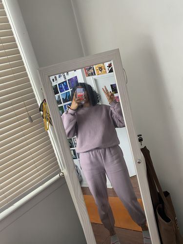 Customer photo review of pale grape crew neck sweater