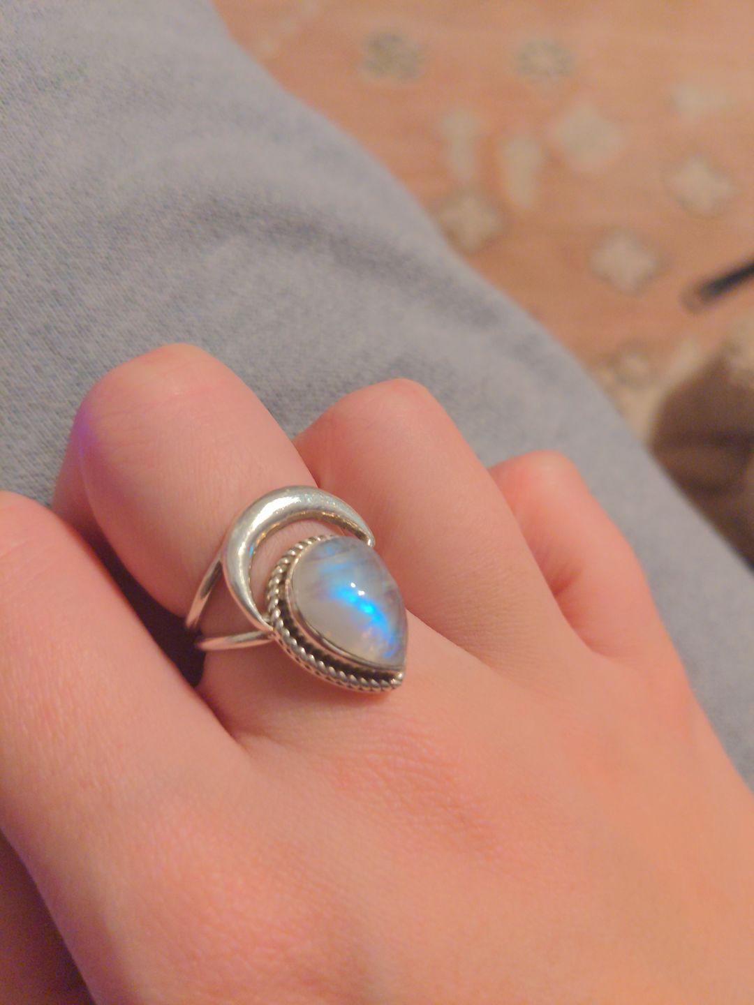 Customer photo review of Sterling Silver Crescent Moon Moonstone Ring